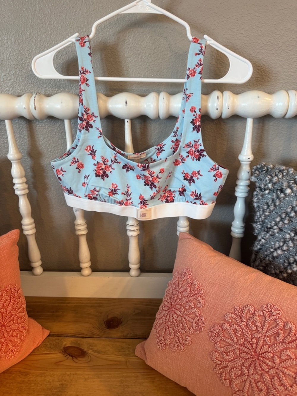 Anthropologie’s LyreBird NWT Floral Scoop Bralette - Light Blue with Red Floral